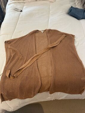 Open Knit Belted Cover Up- Camel Brown